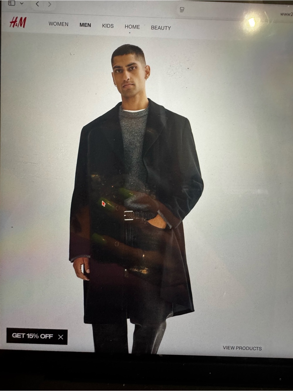 H&M Men's Black single-breasted Wool-Blend Coat